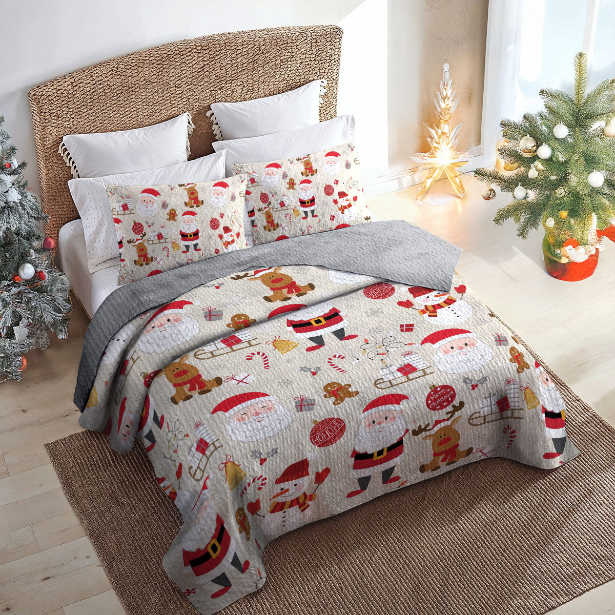 Shineful All Season Quilt 3-Piece Set Santa's Festive