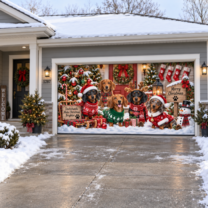 Shineful Christmas Dachshund Family Garage Door Banner Decoration