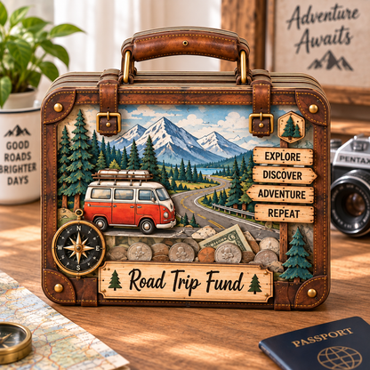 Road Trip Fund Wooden Coin Bank