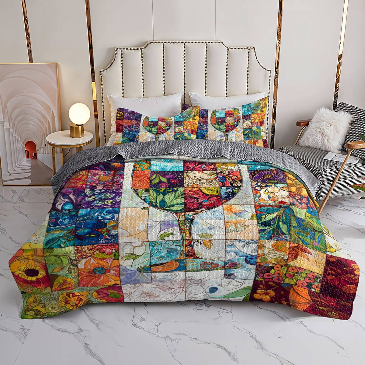 Shineful All Season Quilt 3-Piece Set Classical Wine glass