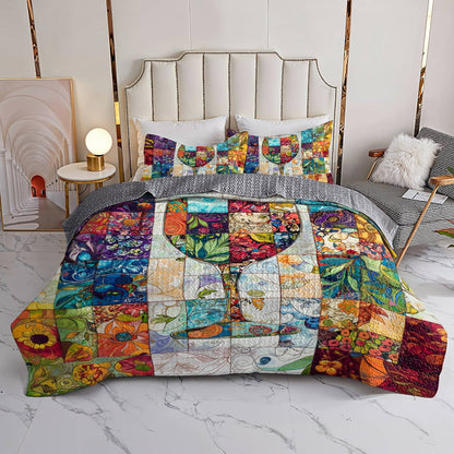Shineful All Season Quilt 3-Piece Set Classical Wine glass