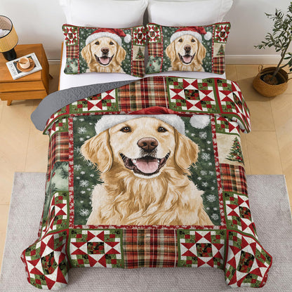 Shineful All Season Quilt 3-Piece Set Golden Retriever Christmas