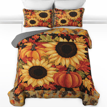 Shineful All Season Quilt 3-Piece Set Autumn Sunflower & Pumpkin