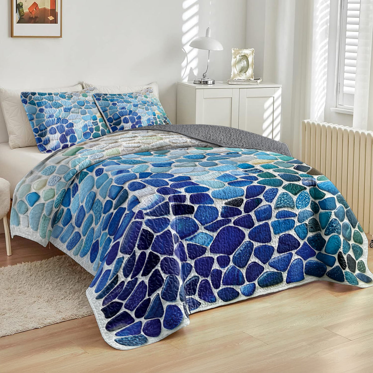 Shineful All Season Quilt 3-Piece Set Ocean Pebbles