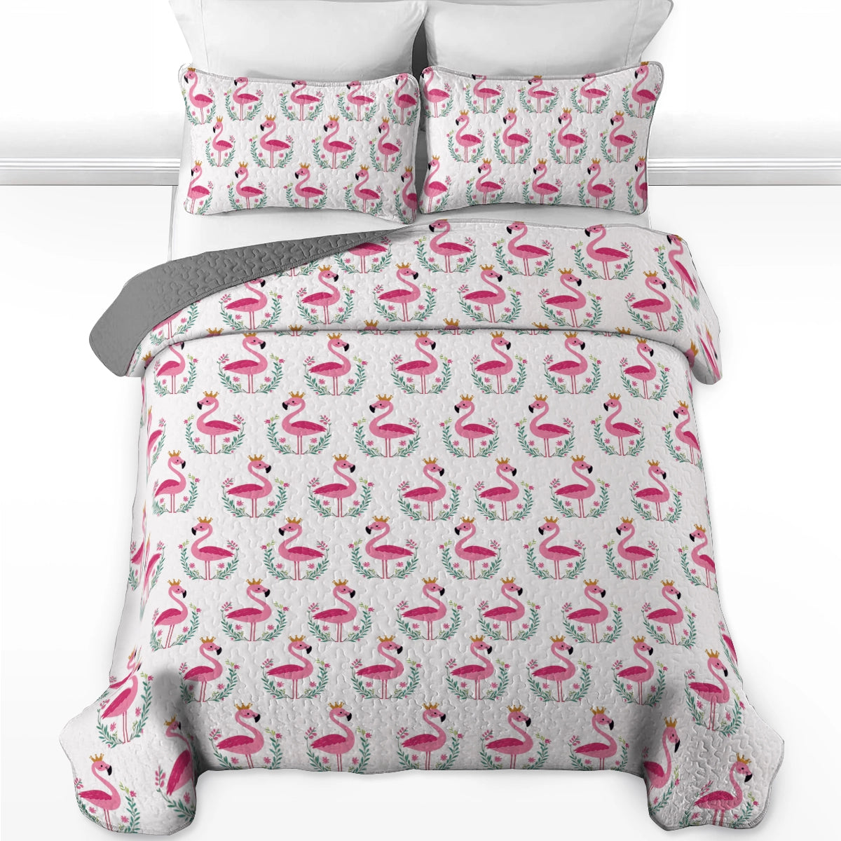 Shineful All Season Quilt 3-Piece Set - Flamingo Royal