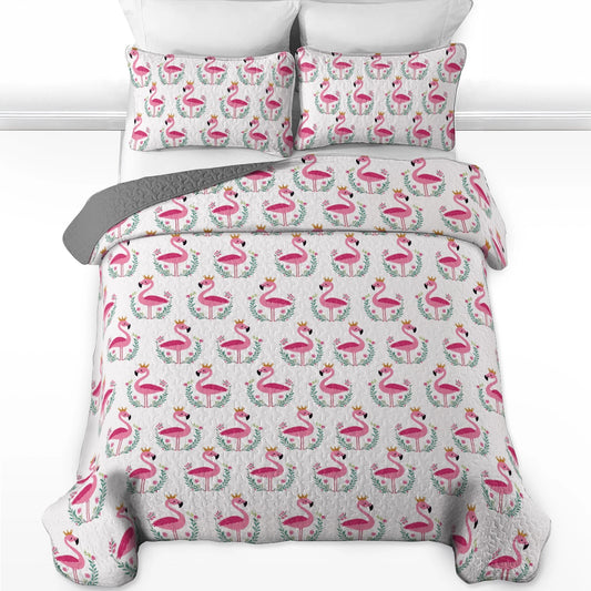 Shineful All Season Quilt 3-Piece Set - Flamingo Royal