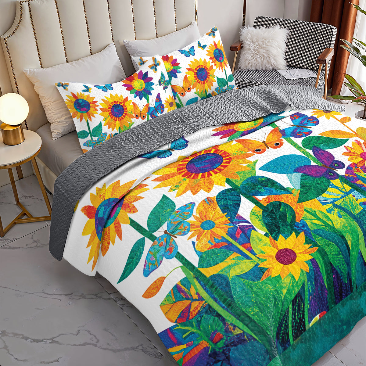 Shineful All Season Quilt 3-Piece Set - Colorful Sunflower Garden Dream