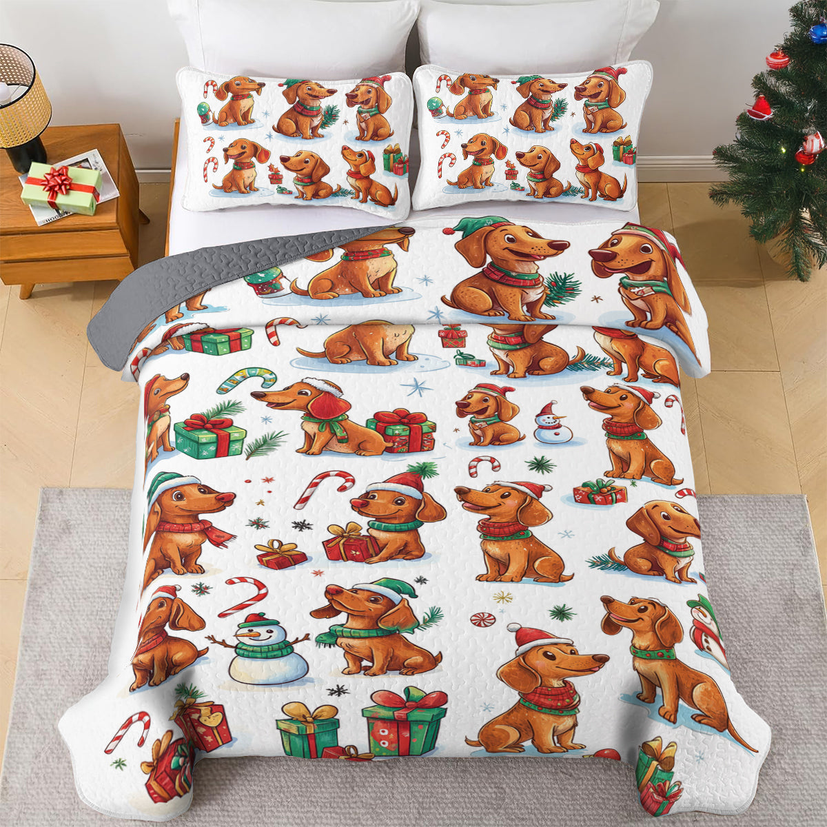 Shineful All Season Quilt 3-Piece Set Dachshund Christmas
