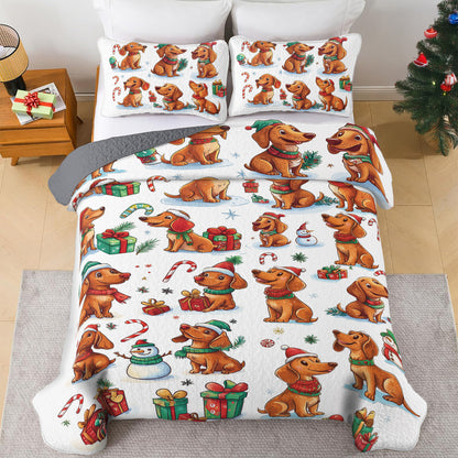 Shineful All Season Quilt 3-Piece Set Dachshund Christmas