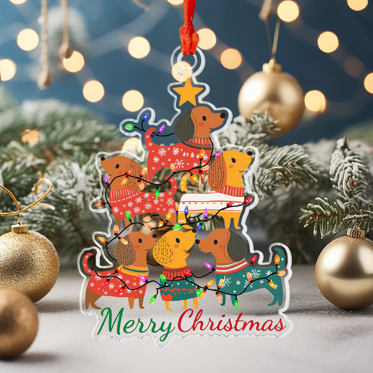 Shineful 2D Acrylic Ornament Dachshund Christmas Tree