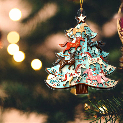 Shineful 2D Acrylic Ornament Meadow Christmas Tree Horses