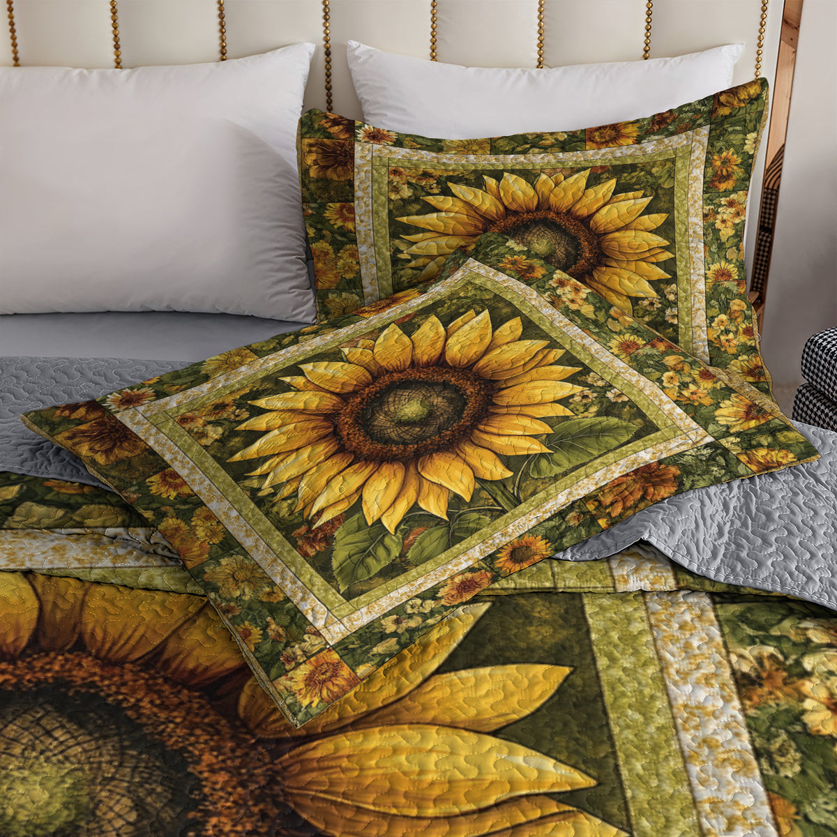 Shineful All Season Quilt 3-Piece Set Golden Sunflower Bloom