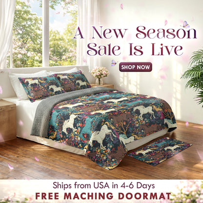 Shineful Quilt 3-Piece Set Horse Flower