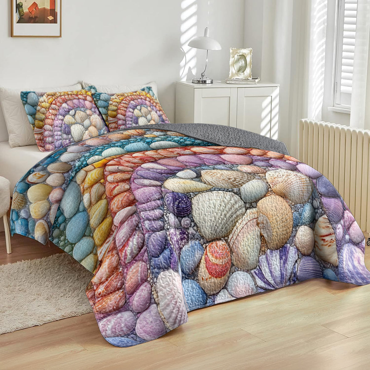 Shineful All Season Quilt 3-Piece Set Rainbow Seashell