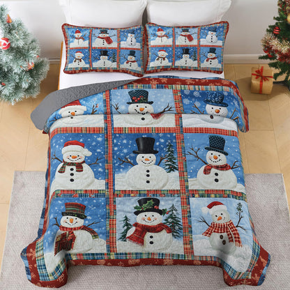 Shineful All Season Quilt 3-Piece Set Snowman Patchwork
