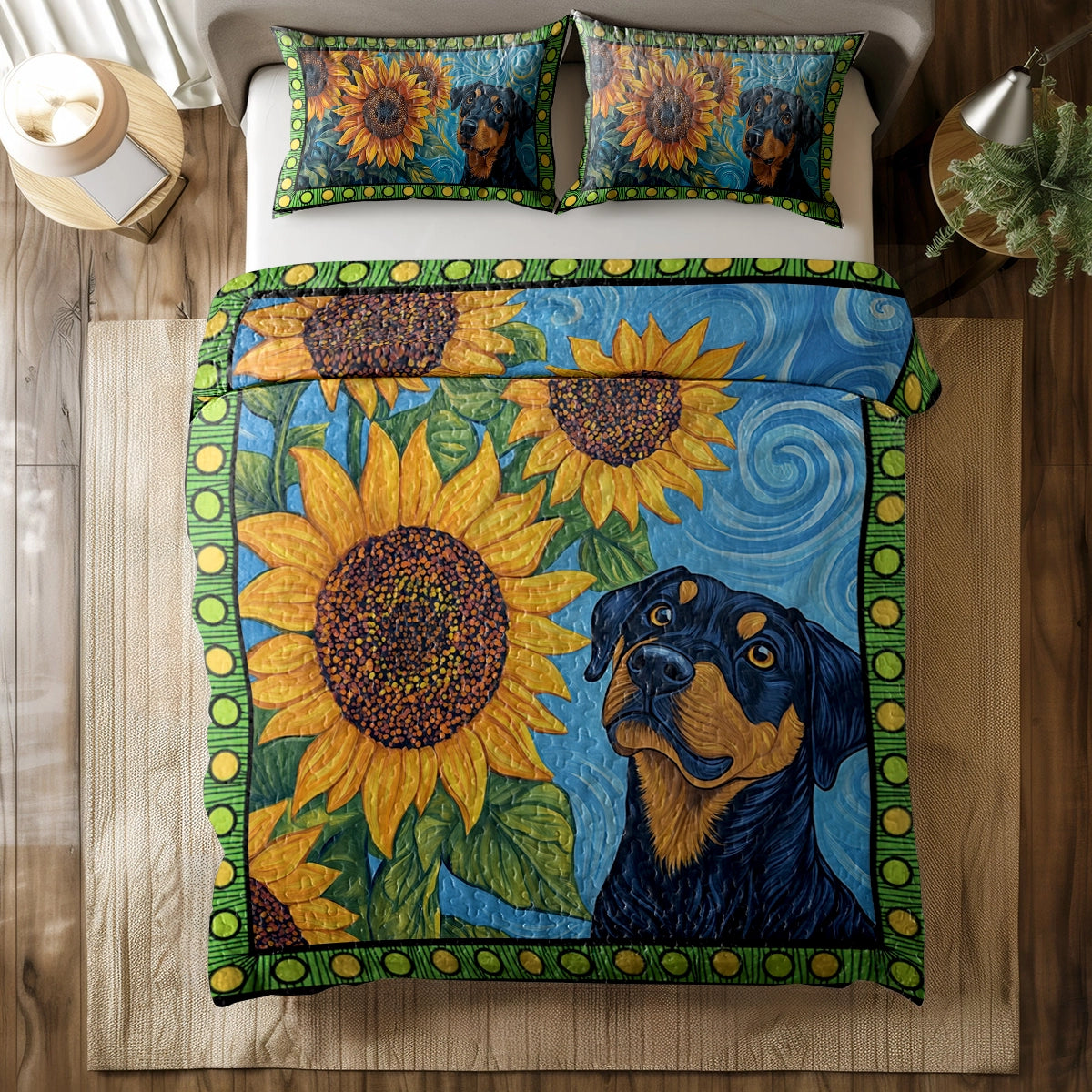 Shineful All Season Quilt 3-Piece Set -  Sunflower Rottie Bliss