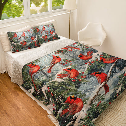 Shineful All Season Quilt 3-Piece Set Winter Cardinal Wonderland