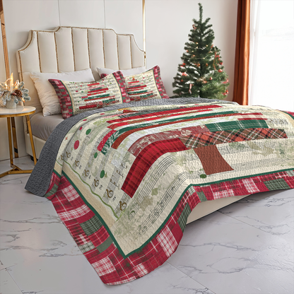Shineful All Season Quilt 3-Piece Set Plaid Christmas Music Tree