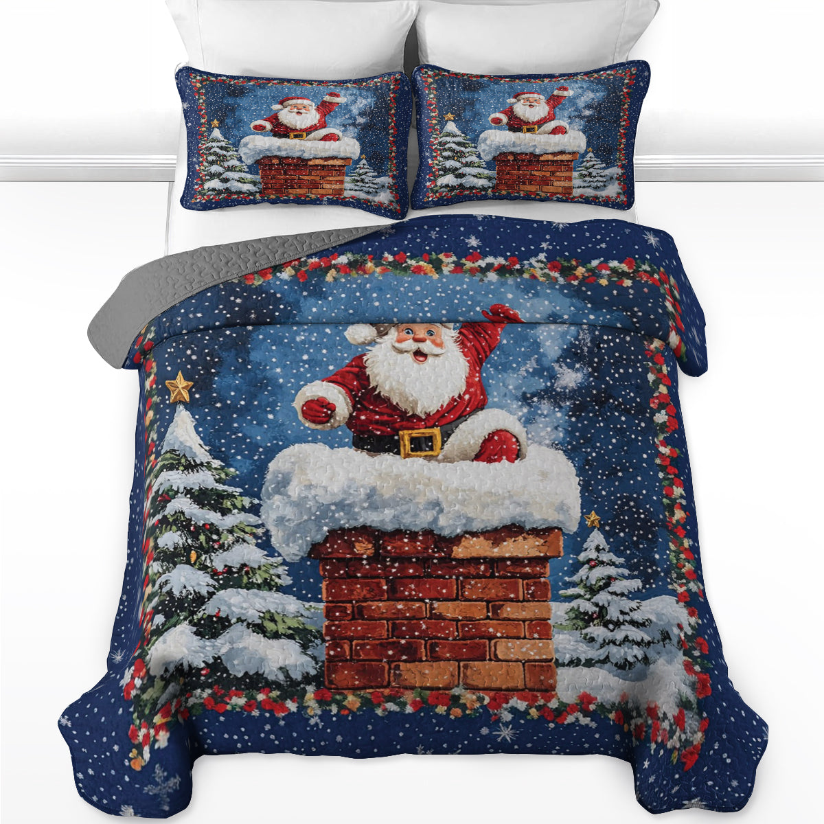 Shineful All Season Quilt 3-Piece Set Christmas Joyful Santa Claus