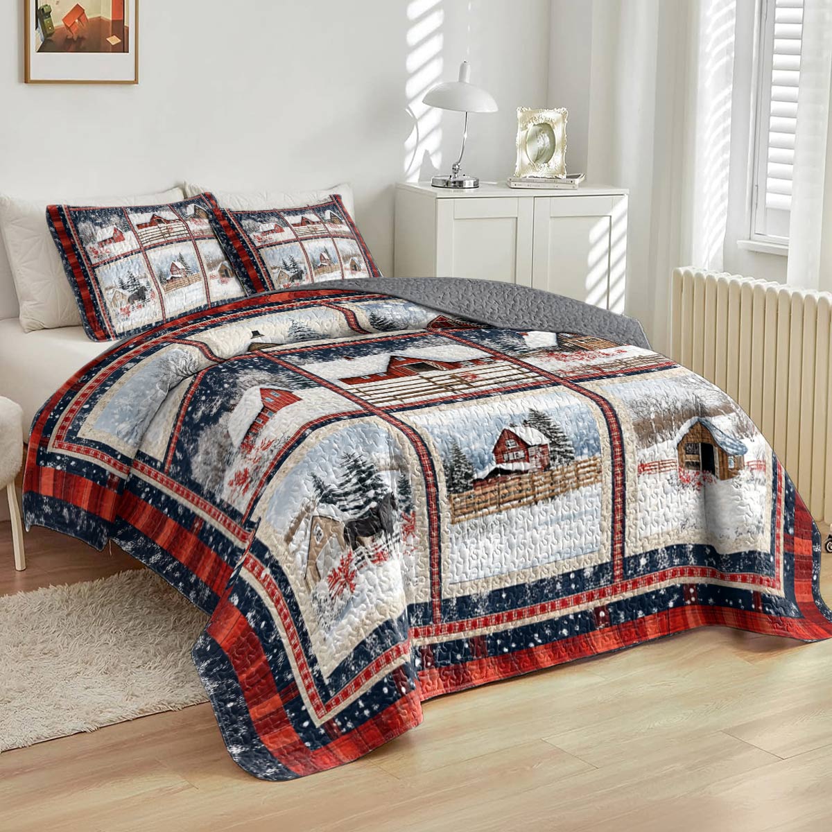 Shineful All Season Quilt 3-Piece Set Snowy Farmhouse