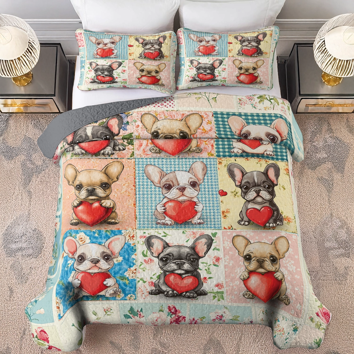 Shineful All Season Quilt 3-Piece Set -  French Bulldog Cuteness Love