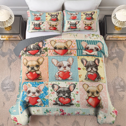 Shineful All Season Quilt 3-Piece Set -  French Bulldog Cuteness Love