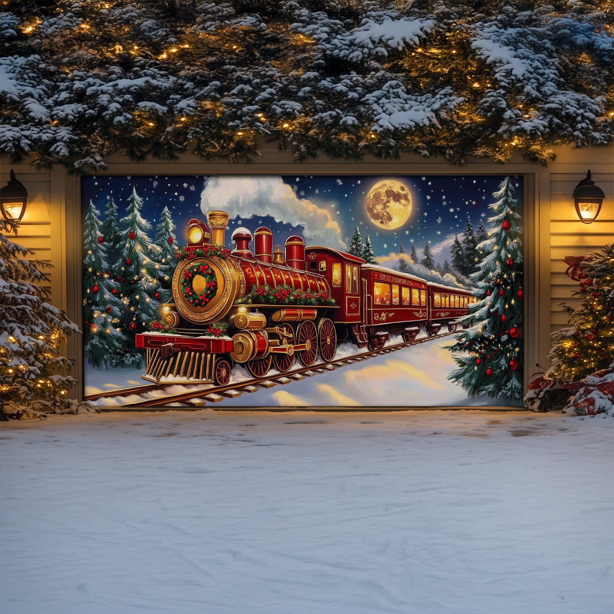 Shineful Garage Door Banner Decoration Christmas Magical Train