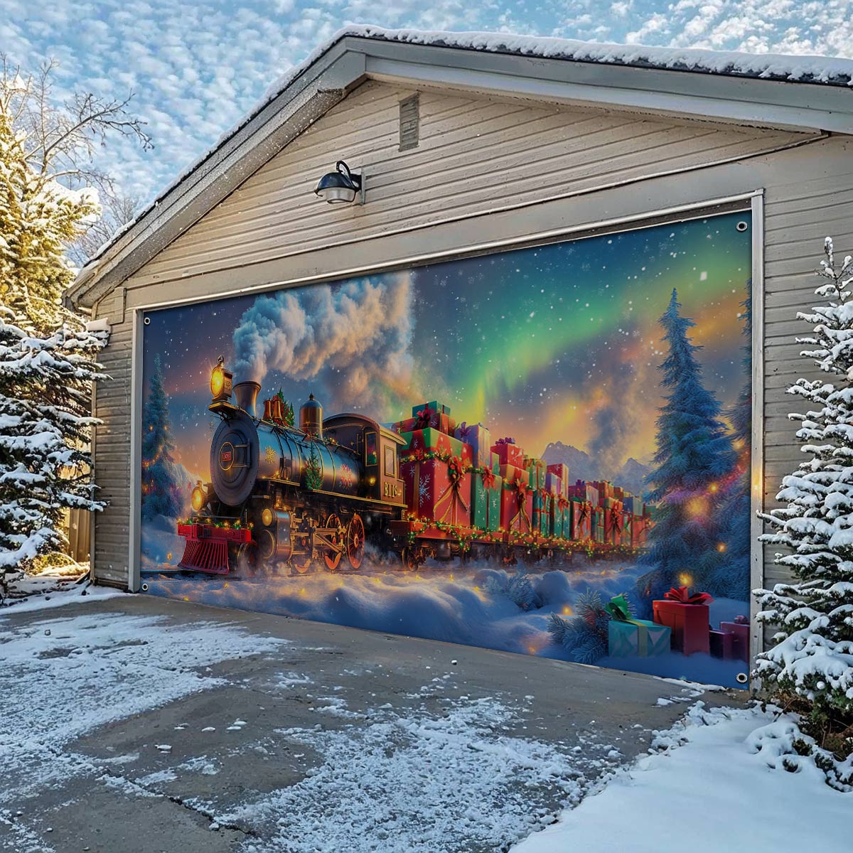 Shineful Garage Door Banner Decoration Christmas Train Magic