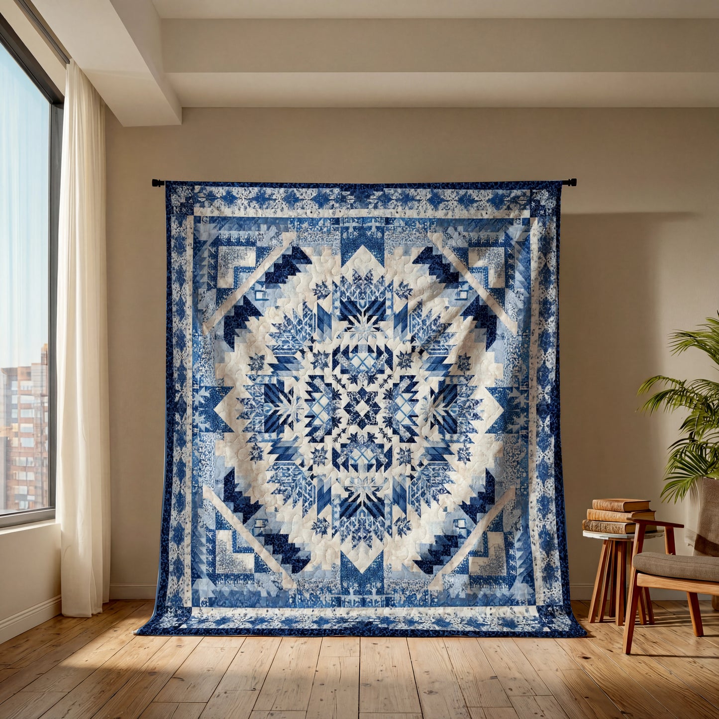 Shineful Flat Print Faux Quilt Blanket Indigo Harmony