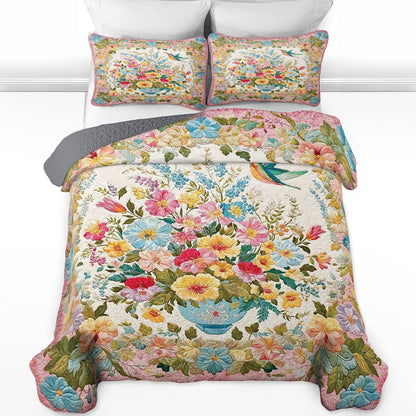 Shineful All Season Quilt 3-Piece Set Romantic Blossom Hummingbird