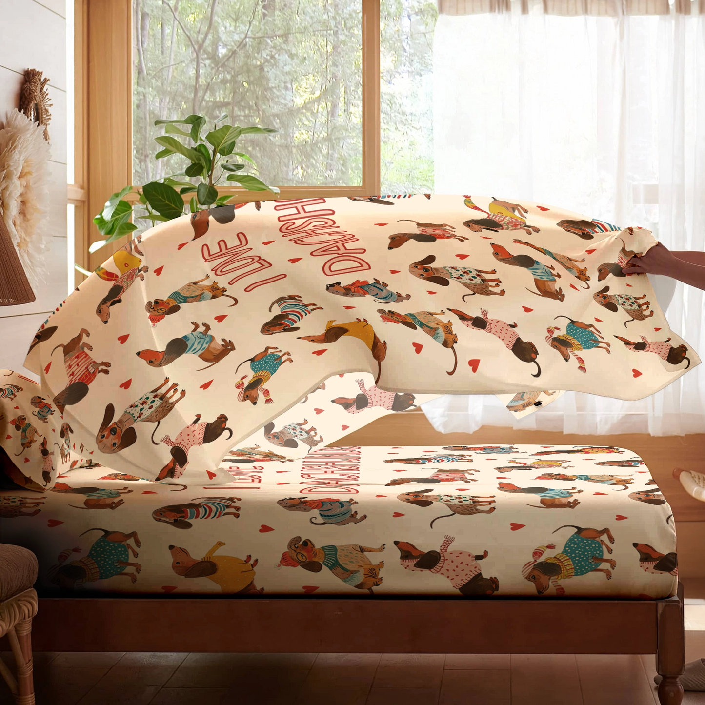 Shineful 4-Piece Bed Sheet Set Dachshund  Lovely Delight