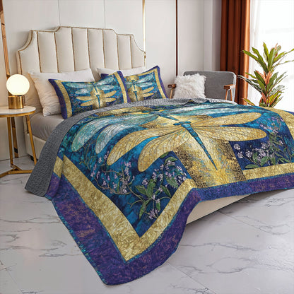 Shineful All Season Quilt 3-Piece Set Beautiful Dragonfly