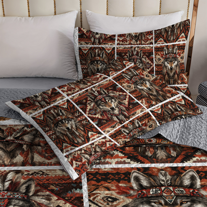 Shineful All Season Quilt 3-Piece Set - Native Wolf Pattern