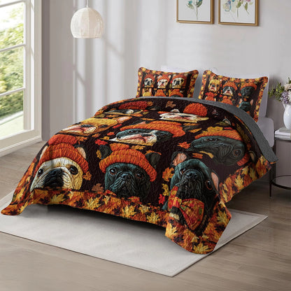 Shineful All Season Quilt 3-Piece Set - French Bulldog Fall Foliage