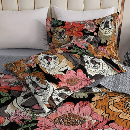 Shineful All Season Quilt 3-Piece Set Blooming Bulldogs