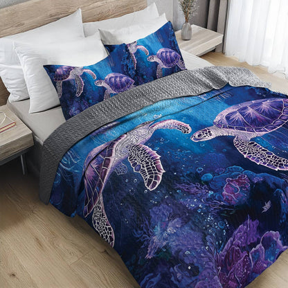 Shineful All Season Quilt 3-Piece Set - Sea Turtle & Jellyfish Harmony