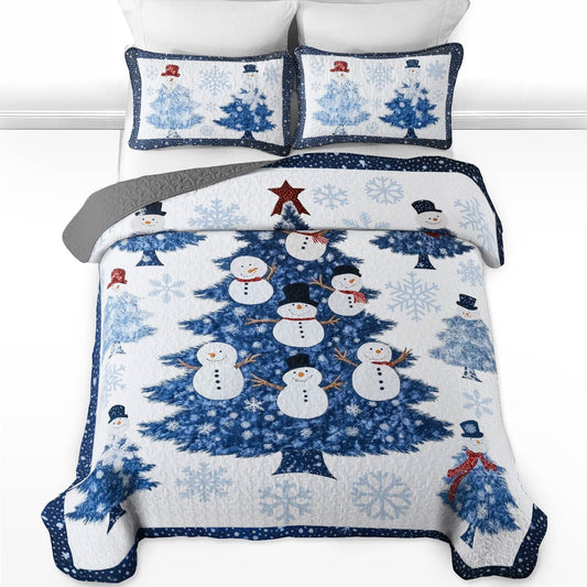Shineful All Season Quilt 3-Piece Set Happy Snowman Christmas