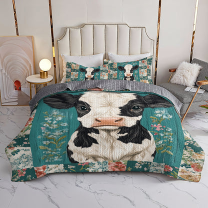 Shineful All Season Quilt 3-Piece Set Floral Cow