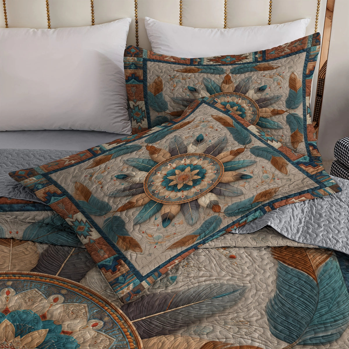 Shineful All Season Quilt 3-Piece Set Feather Mandala