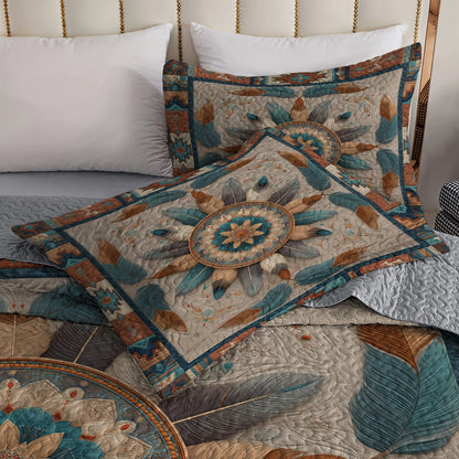 Shineful All Season Quilt 3-Piece Set Feather Mandala