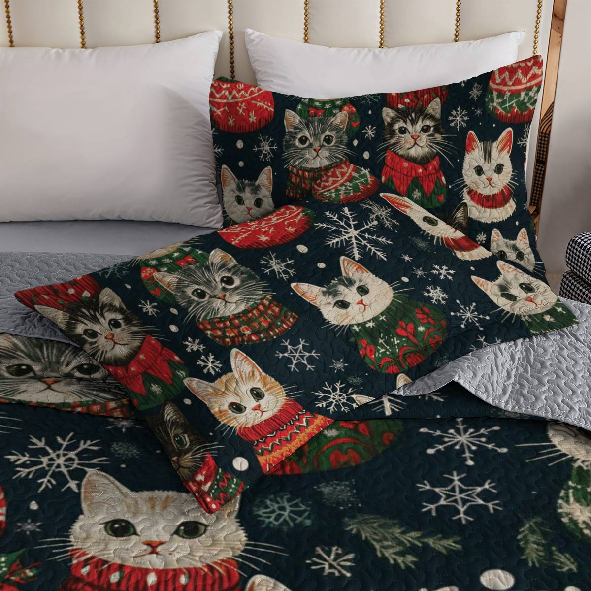 Shineful All Season Quilt 3-Piece Set Meowy Catmas