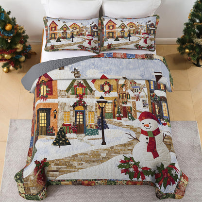 Shineful All Season Quilt 3-Piece Set Festive Snowman Village