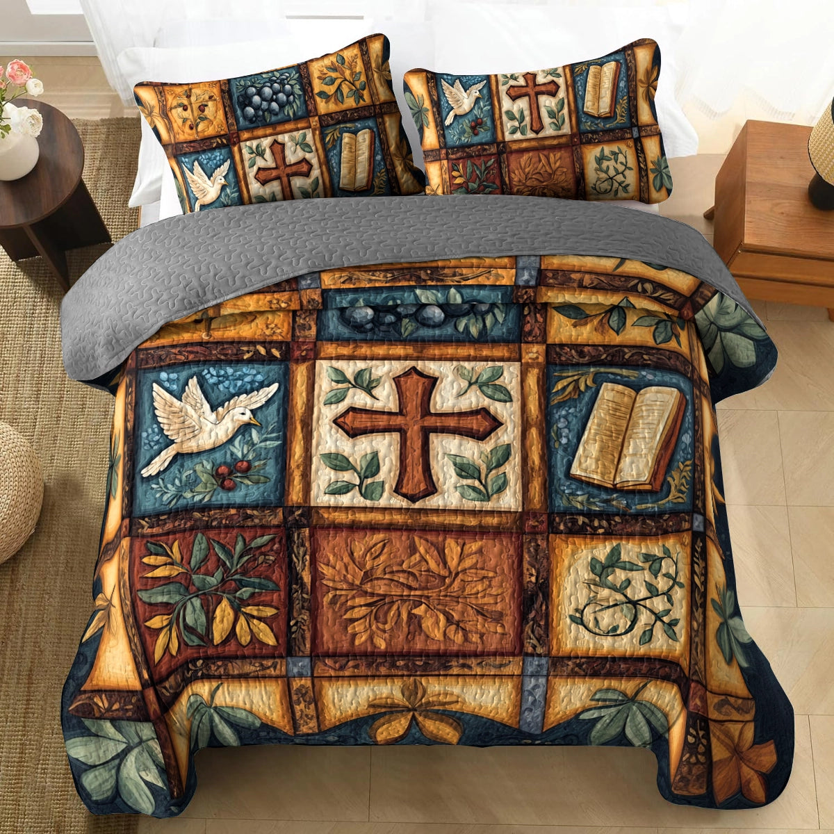 Shineful All Season Quilt 3-Piece Set Peaceful Cross