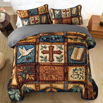 Shineful All Season Quilt 3-Piece Set Peaceful Cross