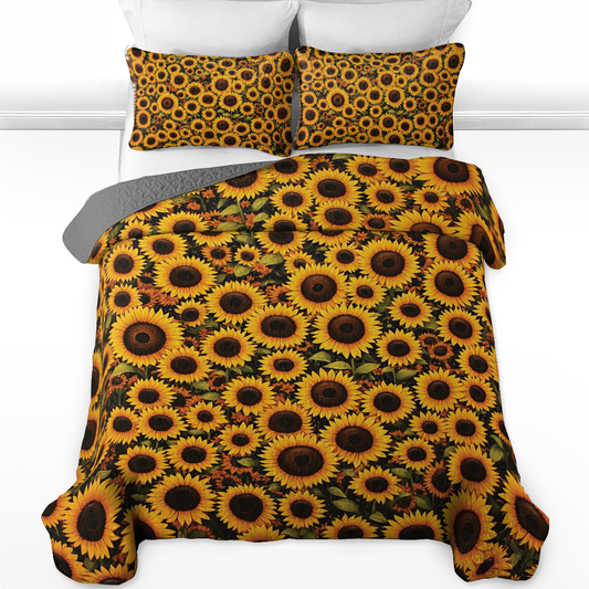 Shineful All Season Quilt 3-Piece Set - Sunlit Golden Blooms