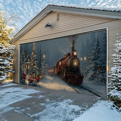 Shineful Garage Door Banner Decoration Santa’s Holiday Train Arrival