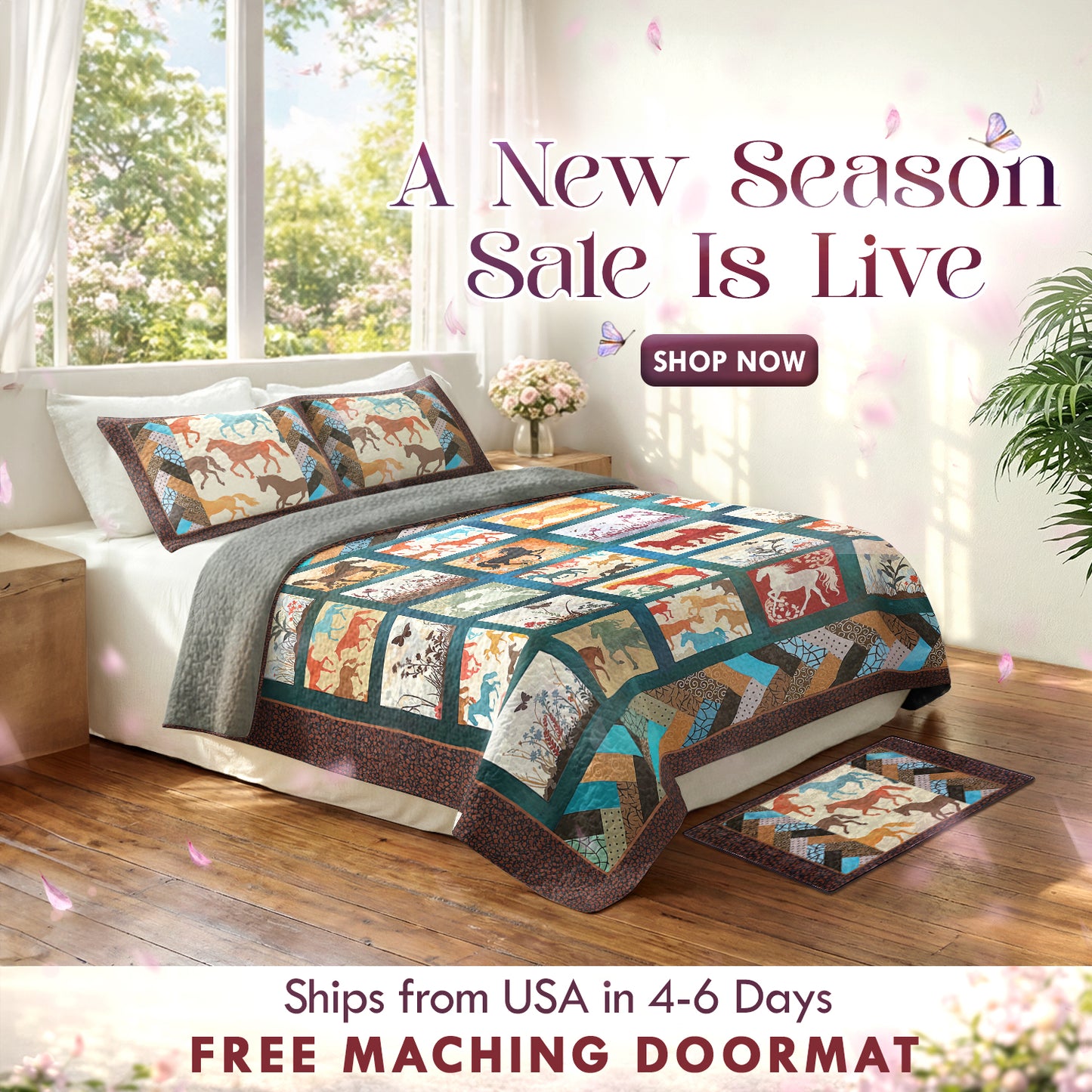 Shineful All Season Quilt 3-Piece Set Vintage Horse