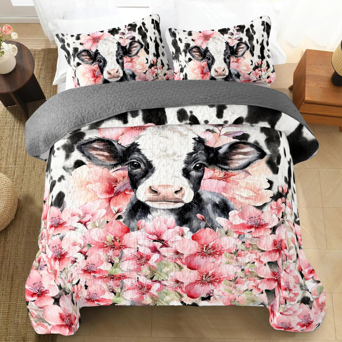 Shineful All Season Quilt 3-Piece Set Blossom Cow Dreams