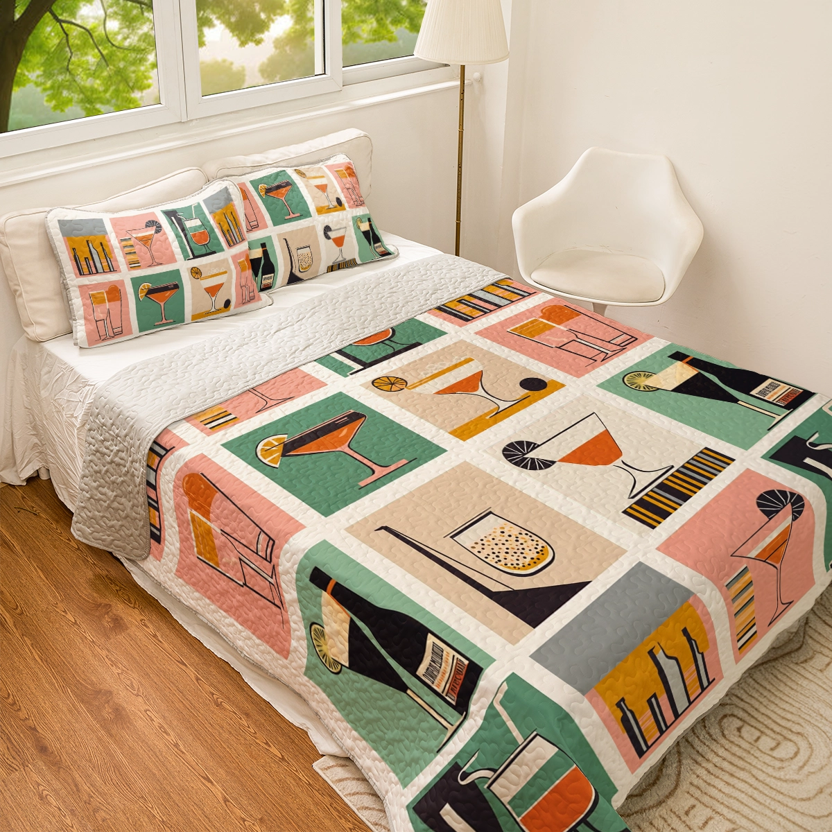 Shineful All Season Quilt 3-Piece Set Wine Retro Cocktail Hour
