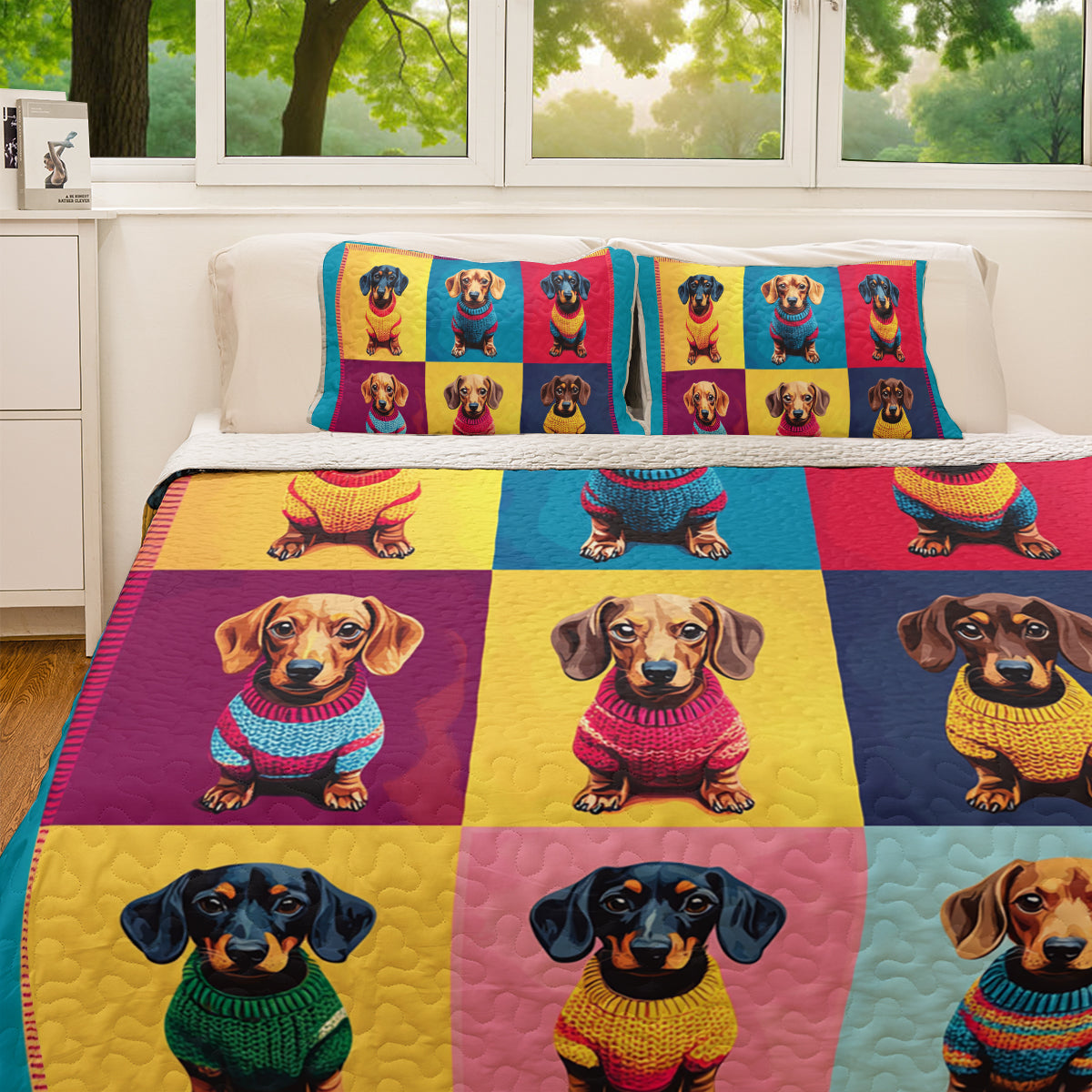 Shineful All Season Quilt 3-Piece Set Pop Art Dachshund